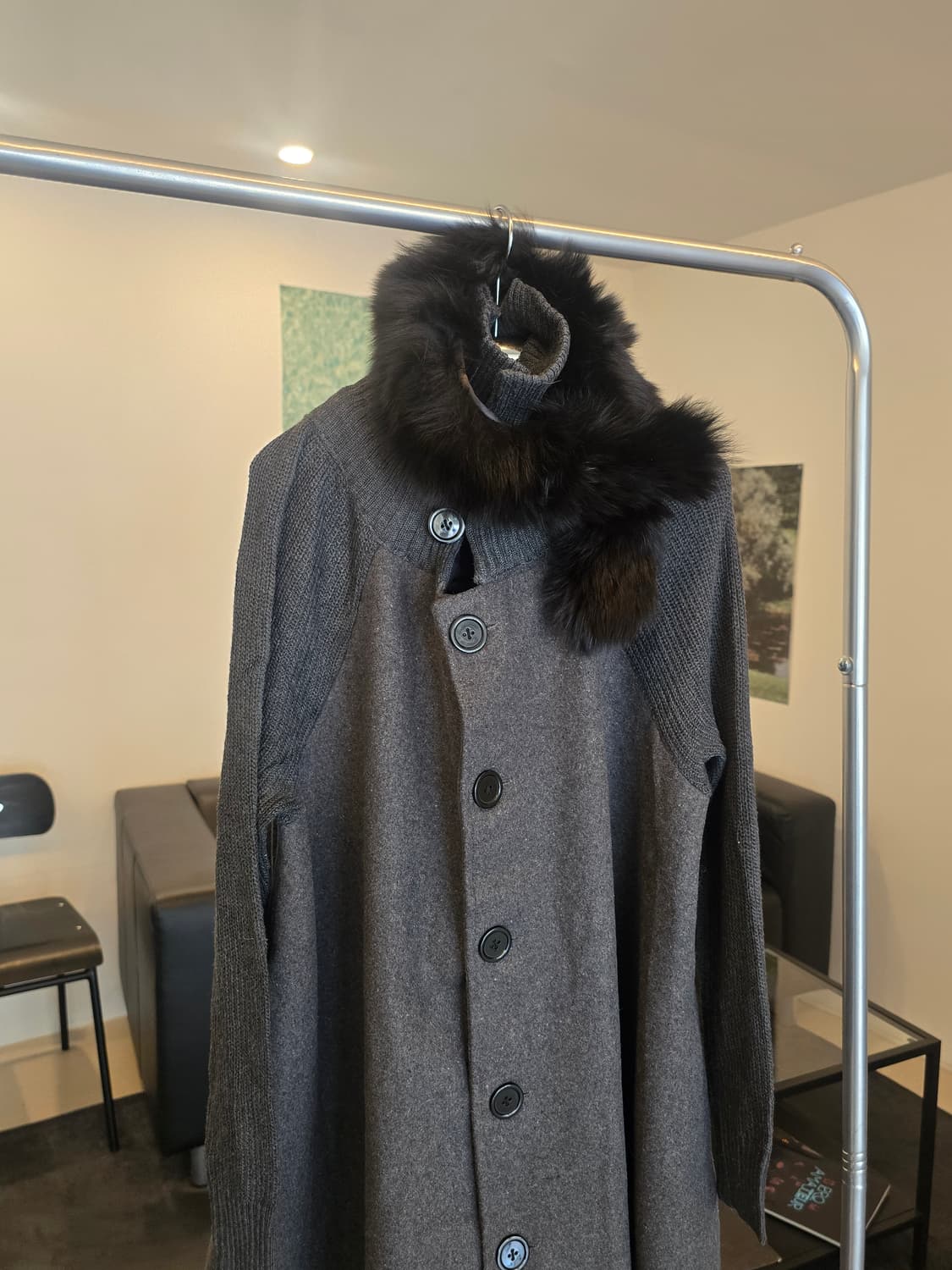 회색 모직 니트 배색코트 상품이미지4