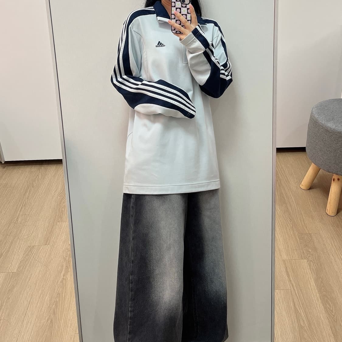 아디다스 그레이 네이비 풀오버 하프집업 져지 상품이미지2