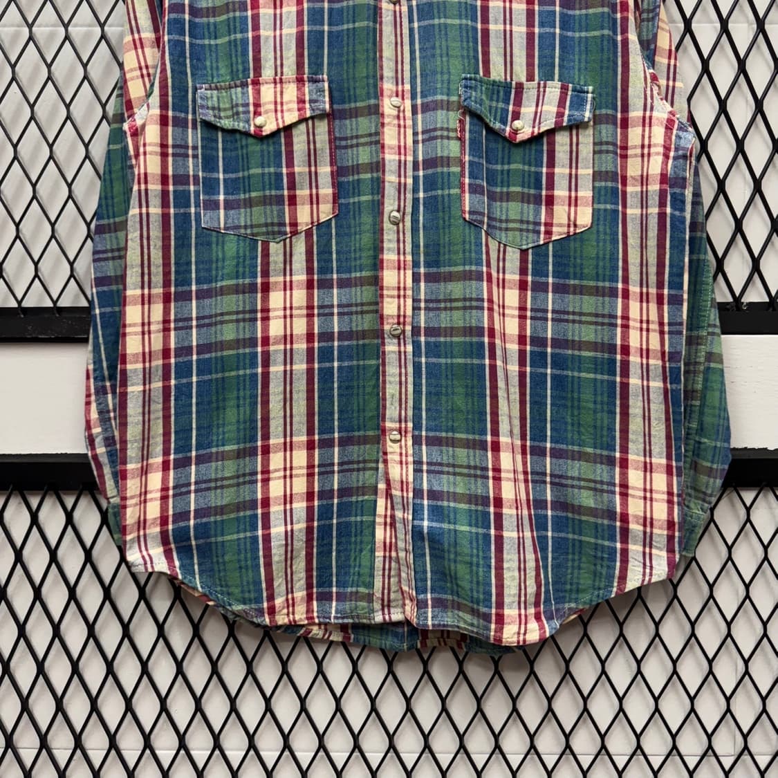90s 리바이스 헤리티지 웨스턴셔츠 체크 패턴 디테일 레드 그린 상품이미지4