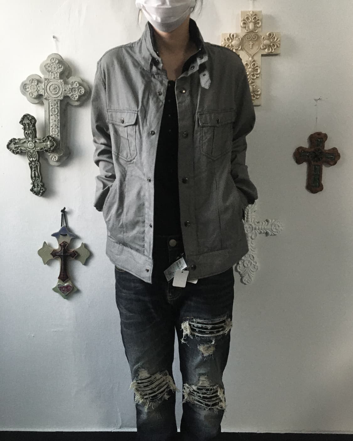 Belted point high neck jacket 상품이미지1