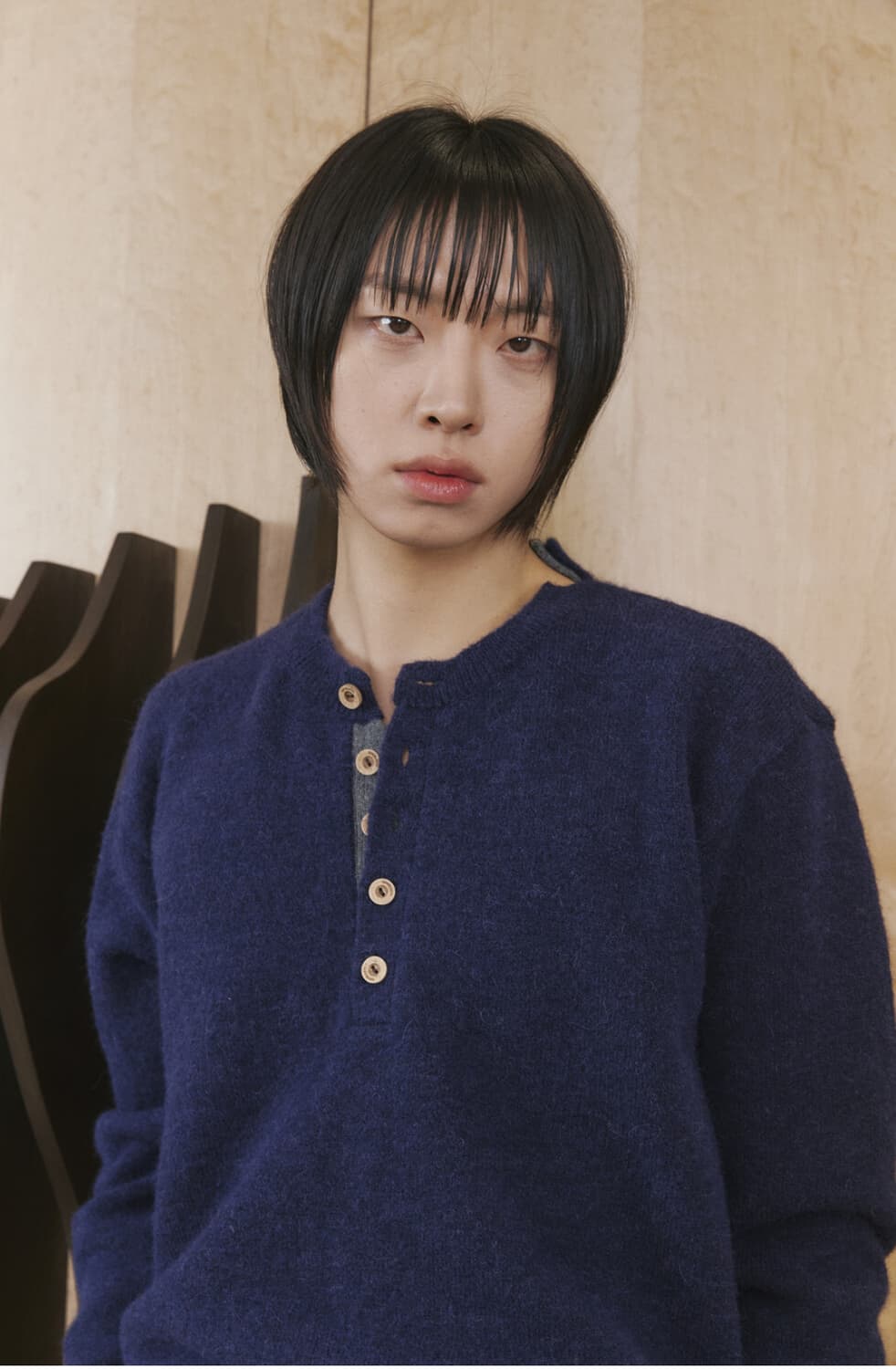 웨이비니스 알파카 레이어드 헨리넥 니트 네이비 3 상품이미지2