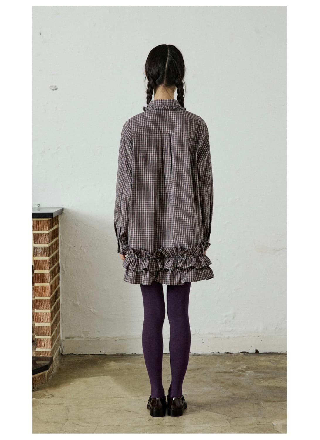 호쿠스포쿠스 Plum Check Trimming Shirt Dress 상품이미지3