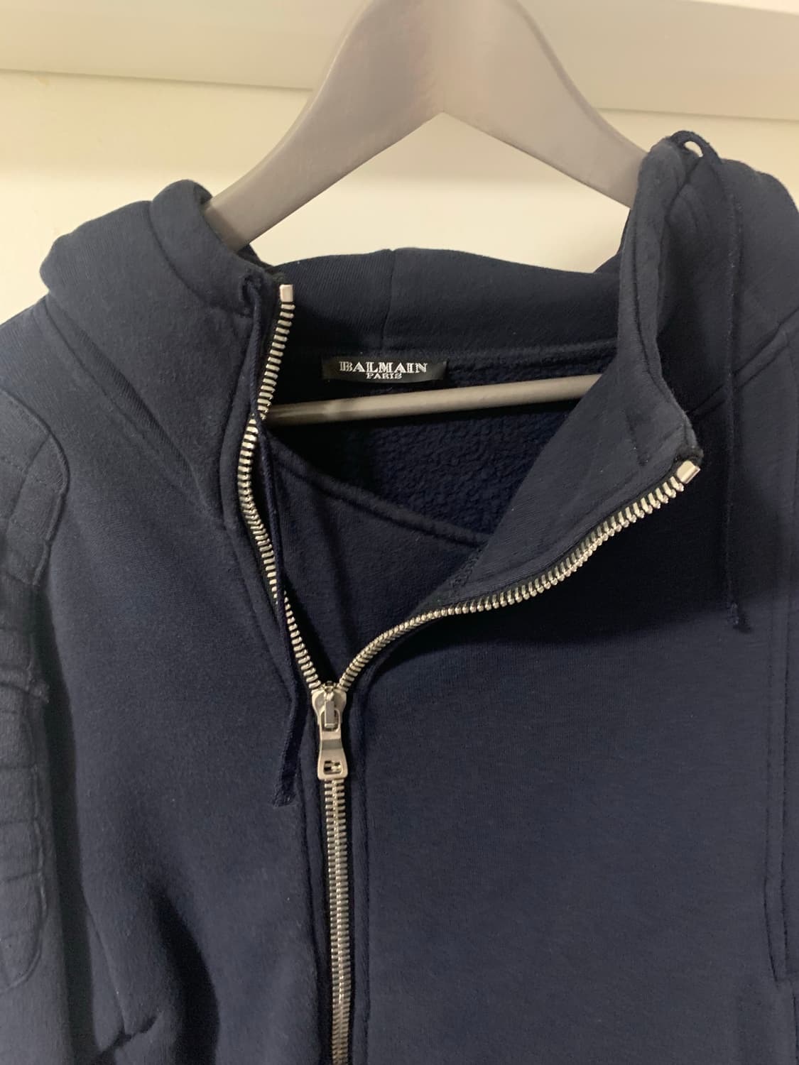 발망 / 사선 바이커 후드 집업 자켓 / S (95~100) 상품이미지2