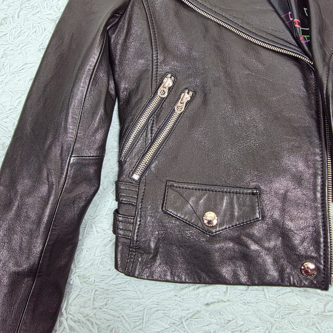 BIRD by 쥬시꾸뛰르 여성 램스킨 크롭 라이더 자켓 S 상품이미지6