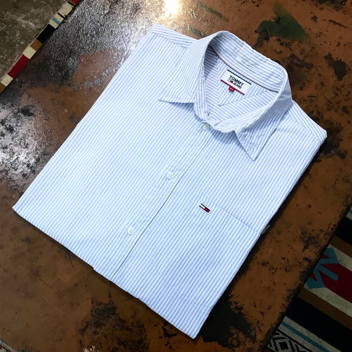 타미힐피거 라이트 블루 스트라이프 옥스포드 셔츠 남성 110 사이느 상품이미지1