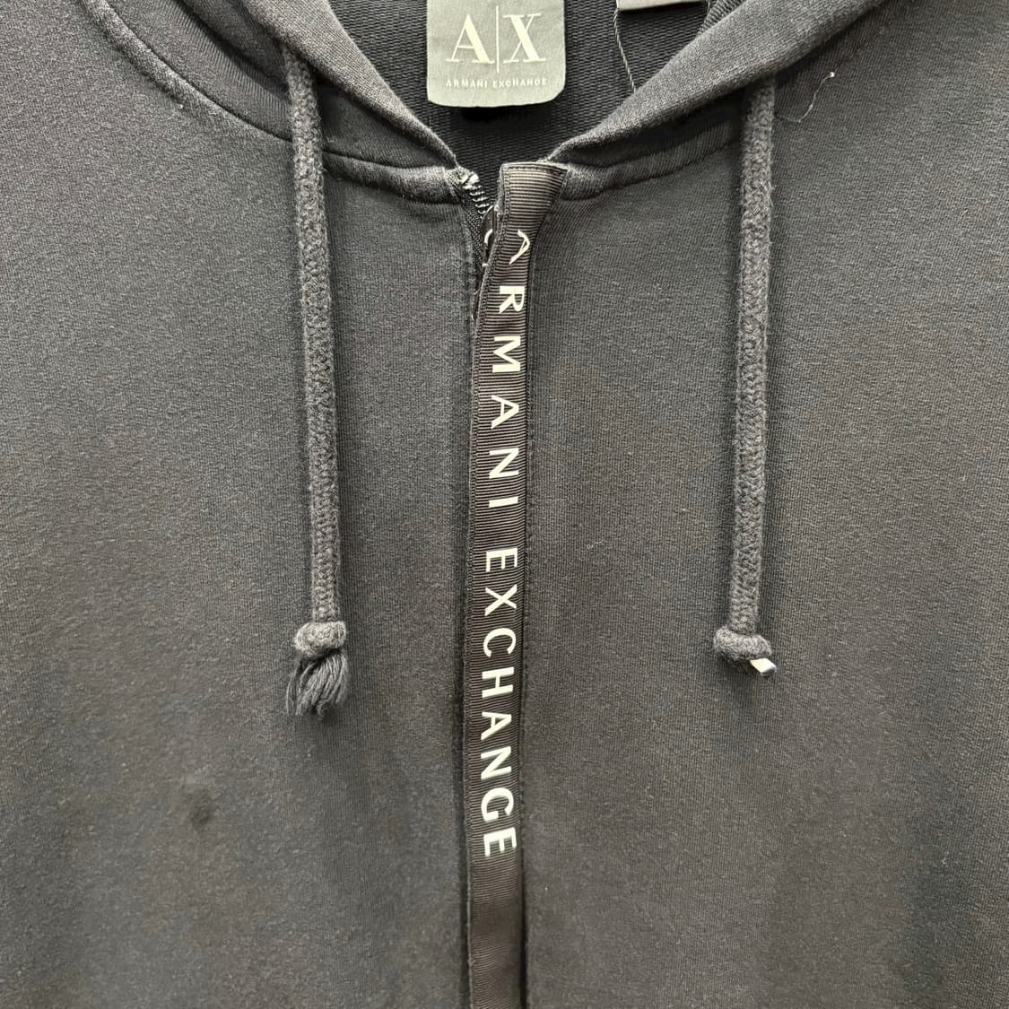 아르마니 익스체인지 긴팔 후드 집업 로고 프린팅 플래킷 디테일 블랙 상품이미지6