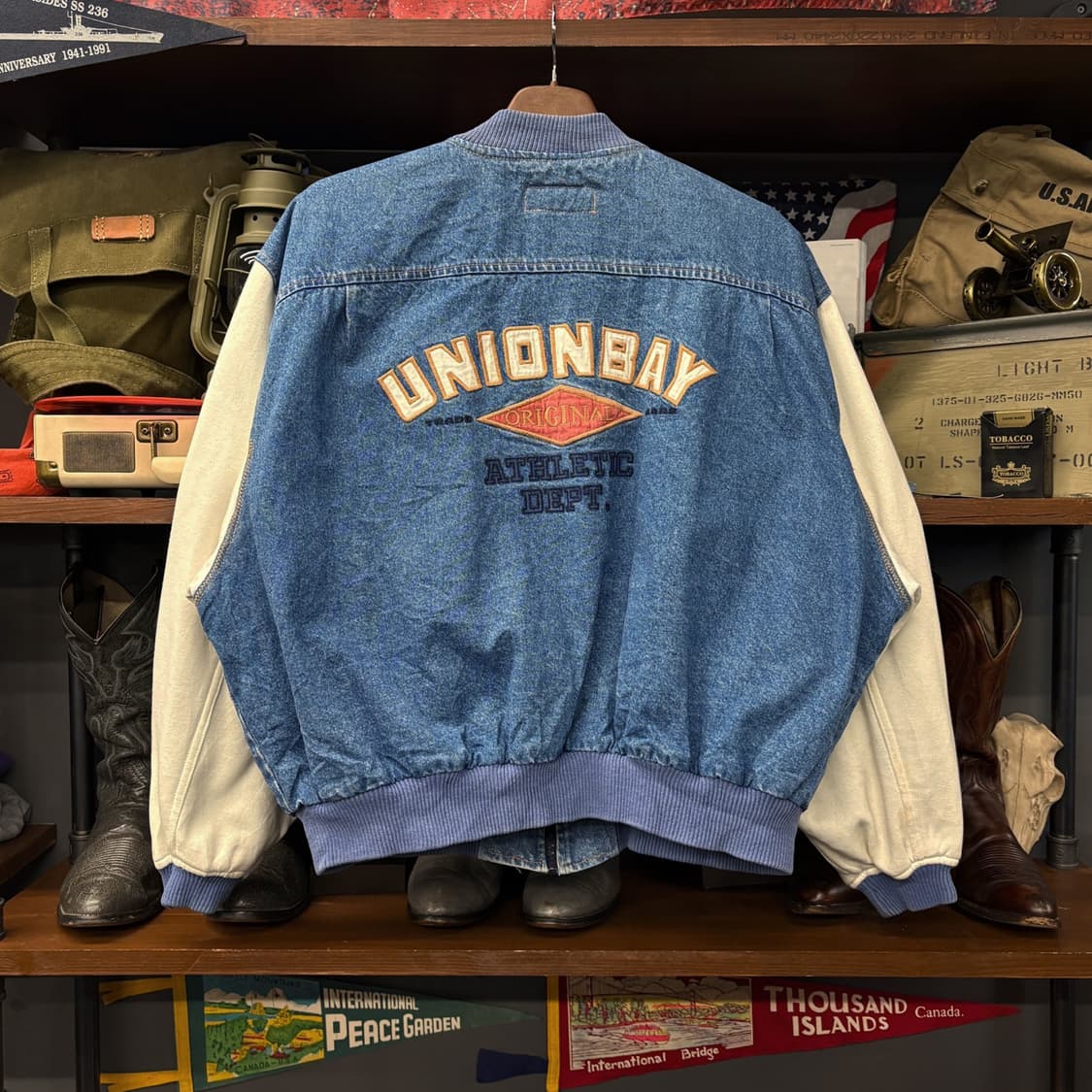 90s 유니온베이 USA 데님코튼 배색 바시티자켓 후면자수 N524 상품이미지2