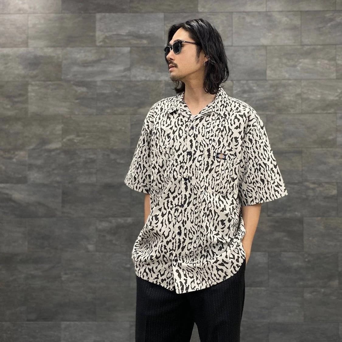 와코마리아 x 디키즈 레오파드 버튼업 반팔 워크 셔츠 그레이 M 상품이미지9