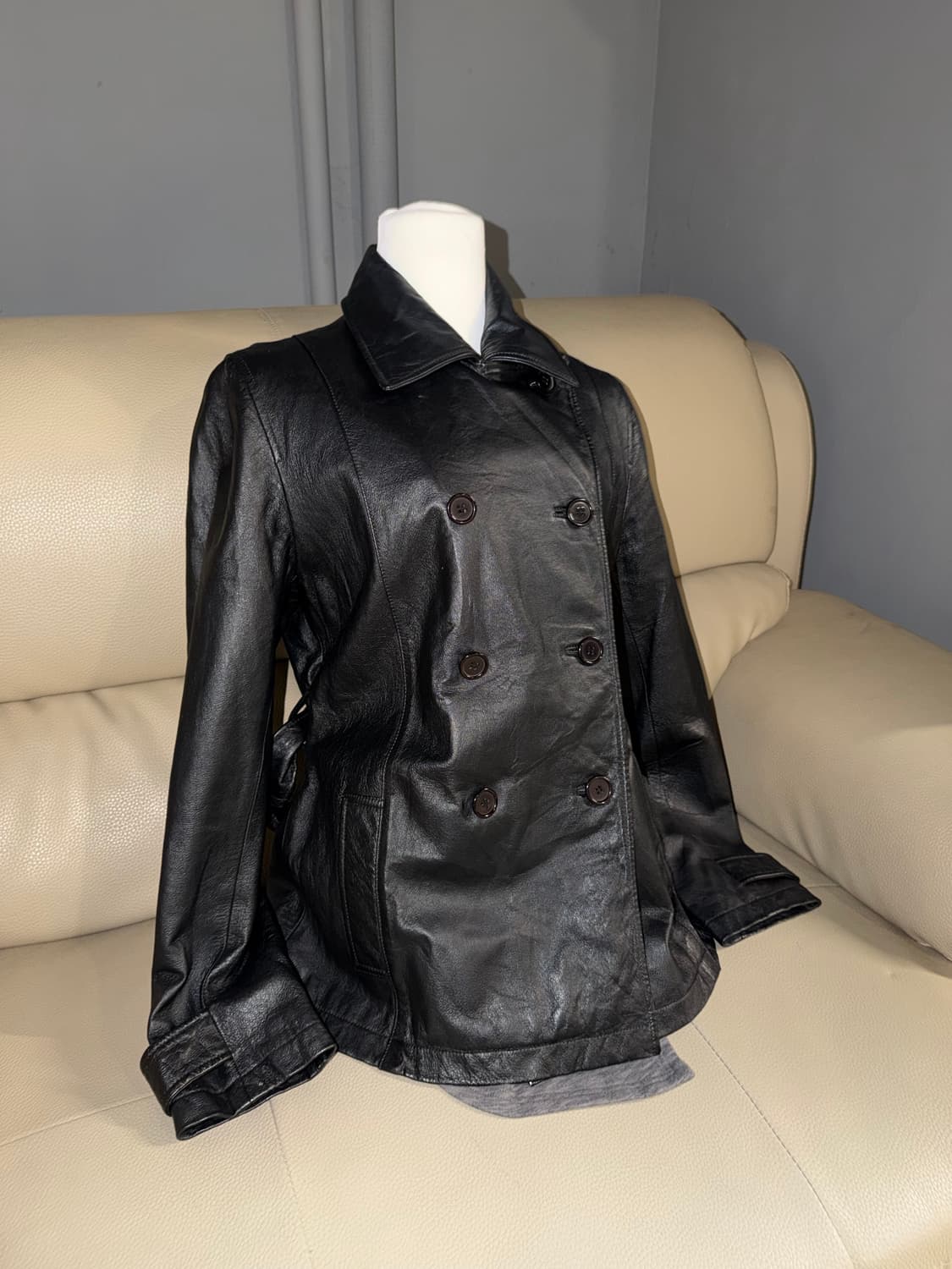 double button strap detail leather jk  상품이미지1