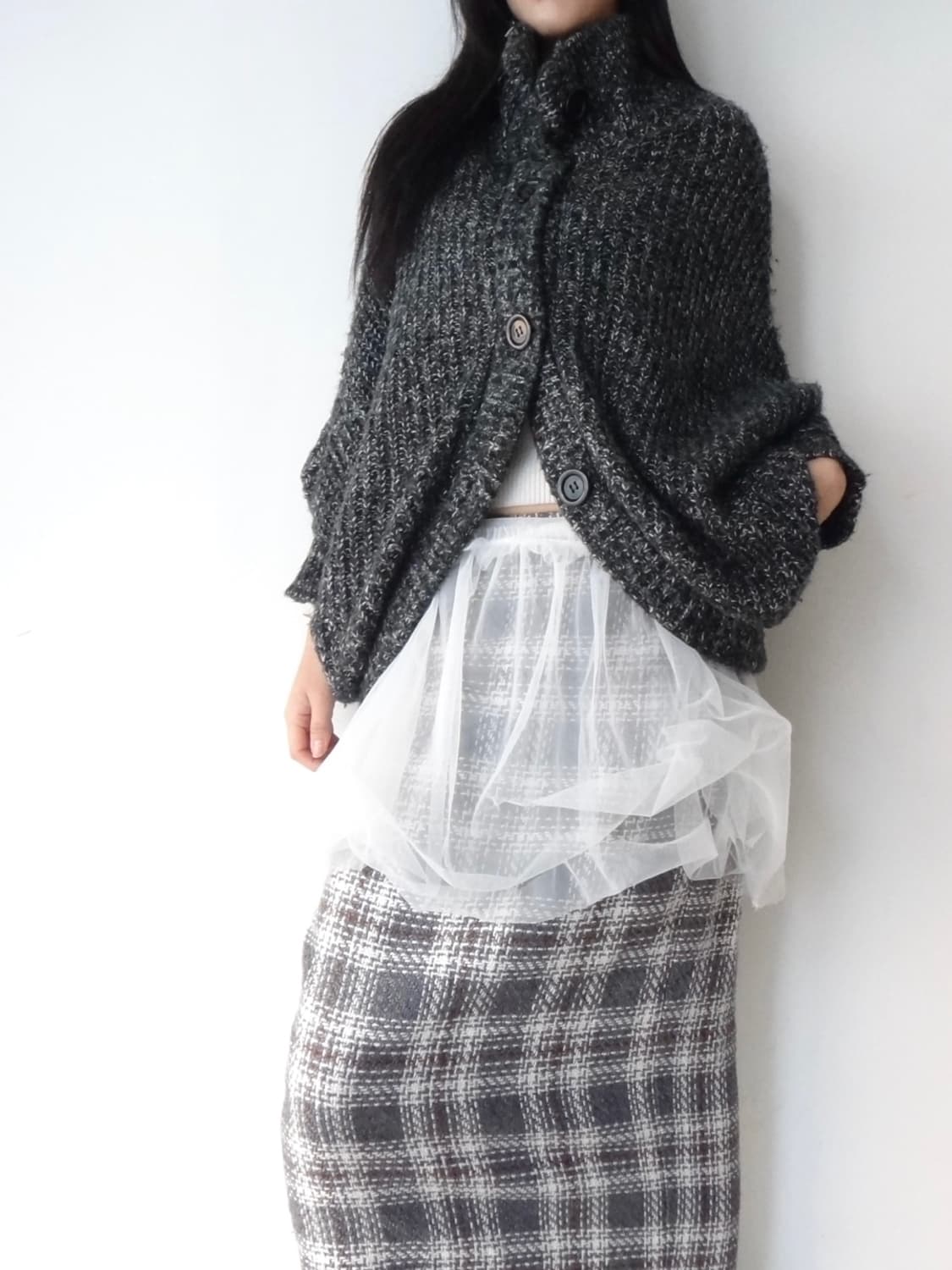 INGNI open slit warm cardigan / charcoal 상품이미지3