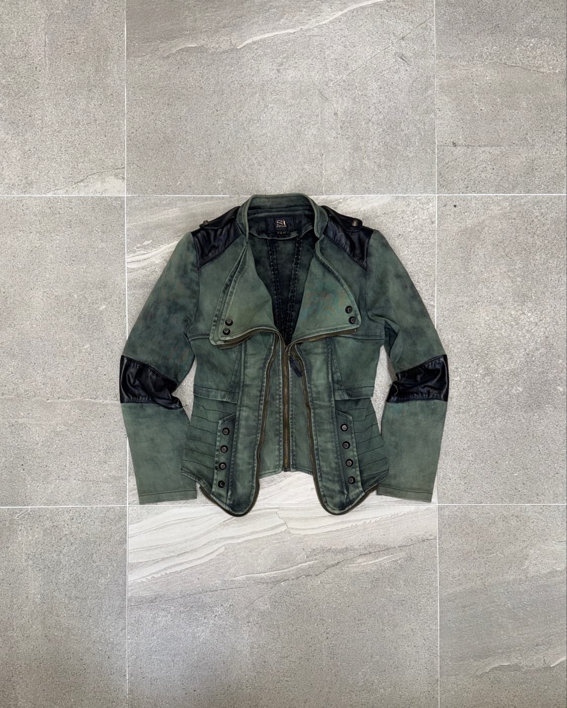 Washing green denim stud zipper rider jk 상품이미지1