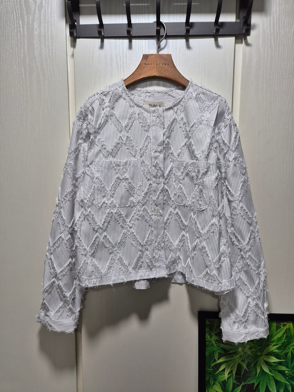 빈티지 봄여름 그레이 스트라이프 크롭 자켓 상품이미지1