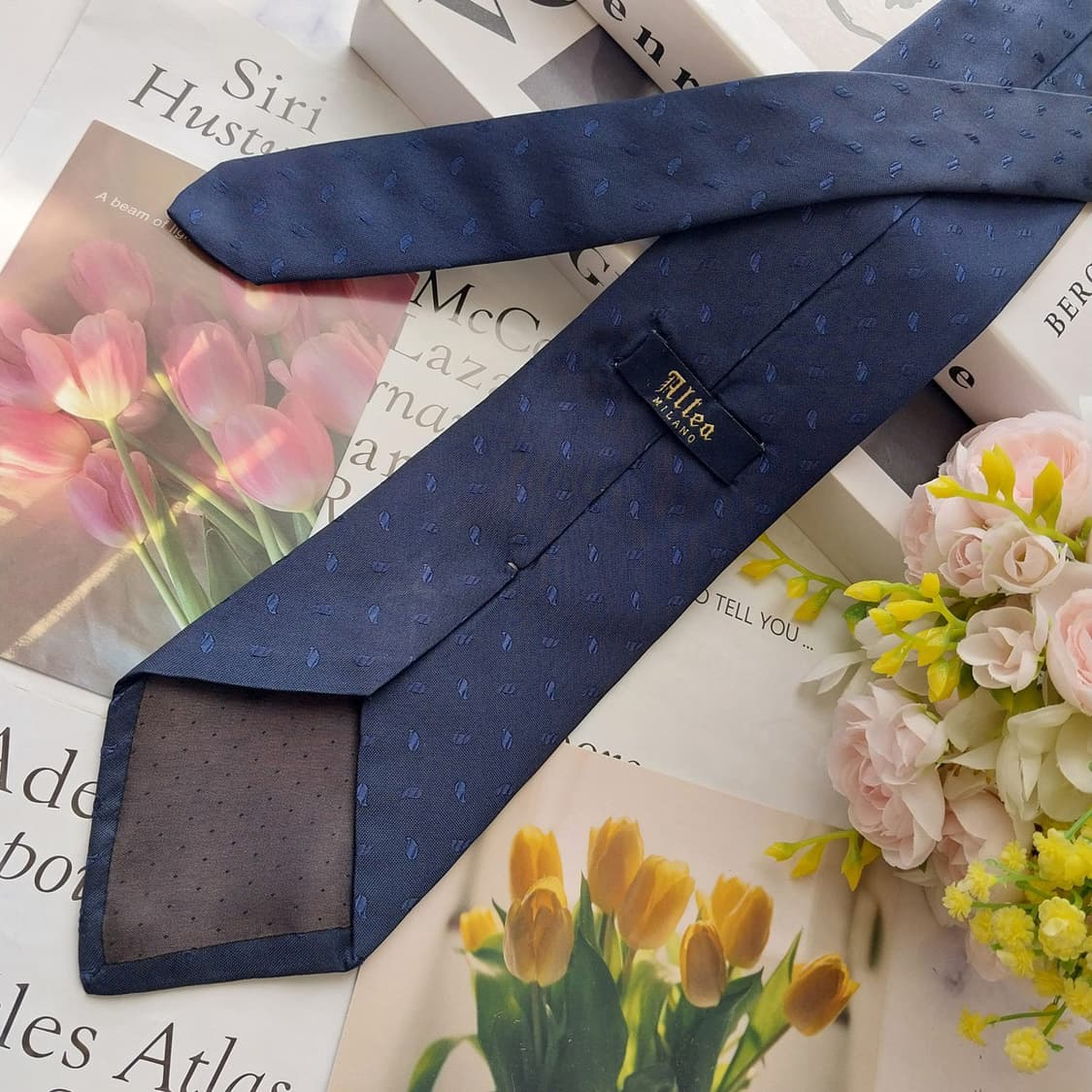알테아 실크 네이비 자카드 패턴 넥타이 9cm A+등급 K2526 상품이미지4