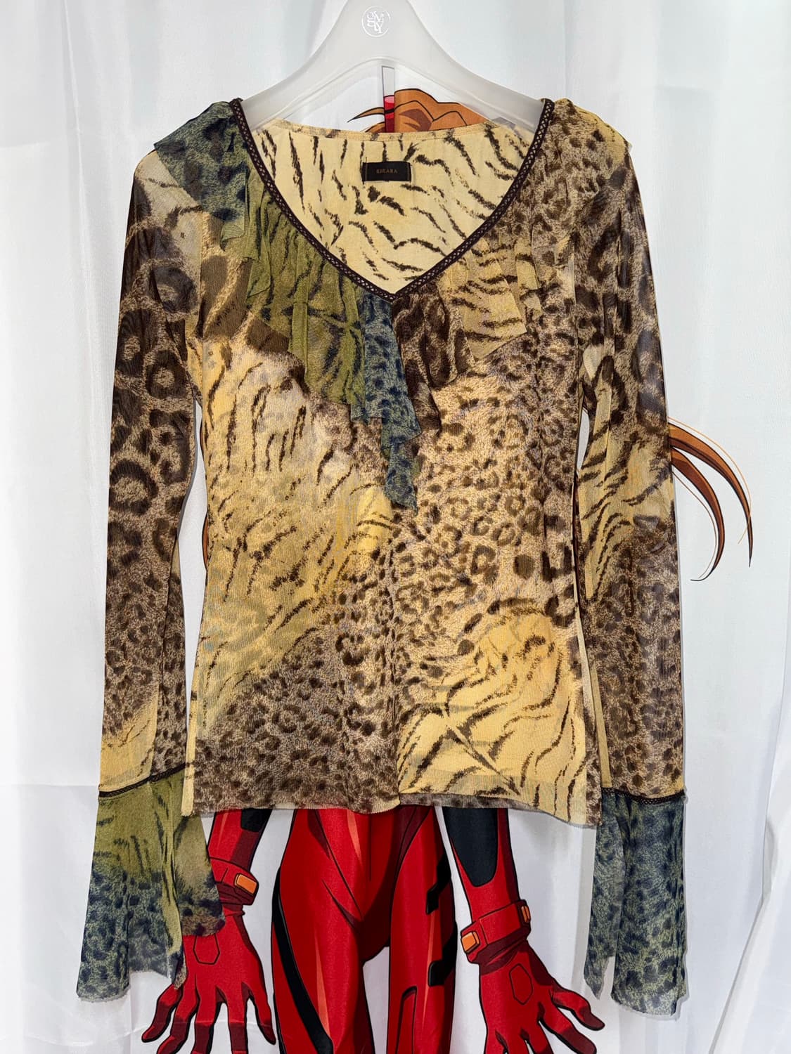 갸루 오네갸루 호피 지브라 패턴 프릴 러플 긴팔 블라우스 상품이미지2