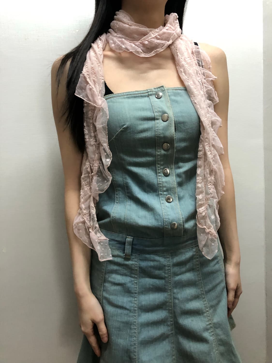 빈티지 핑크 프릴 스카프 상품이미지1