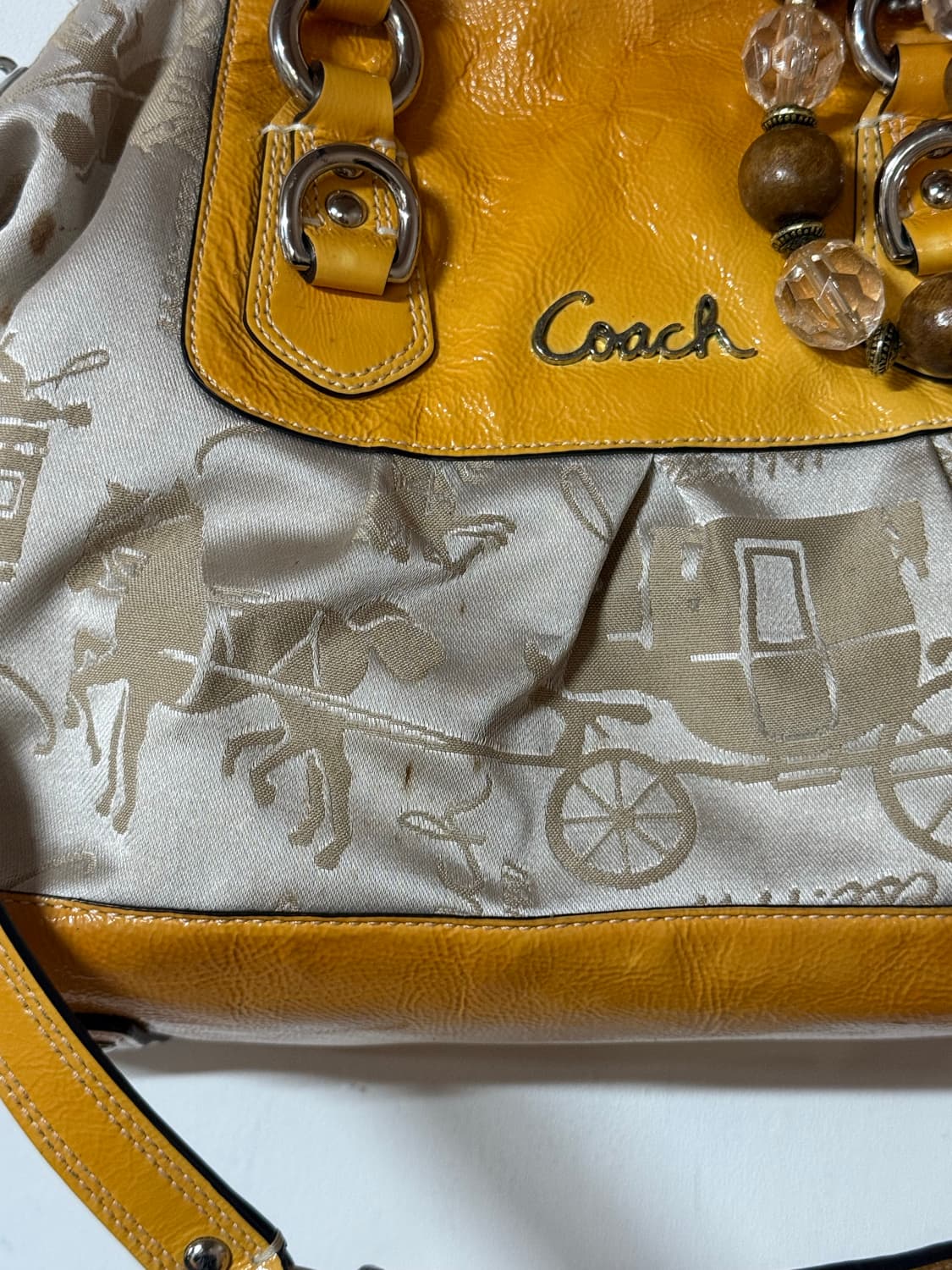💛코치 y2k 옐로 마차 자카드 투웨이 숄더백 상품이미지6