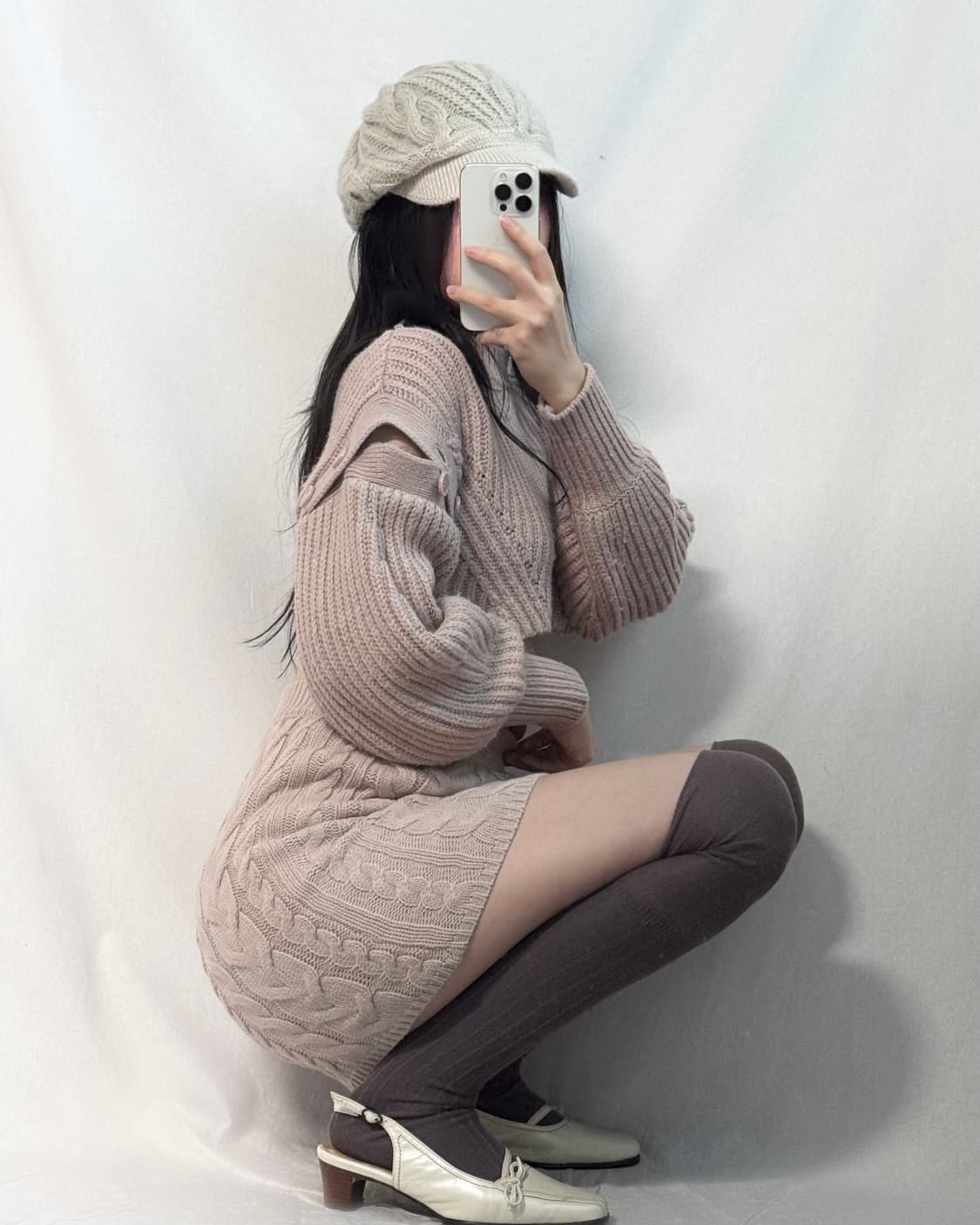 오픈 버튼 숄더 크롭 니트 스커트 2pcs SET (단품 구매 가능) 상품이미지2