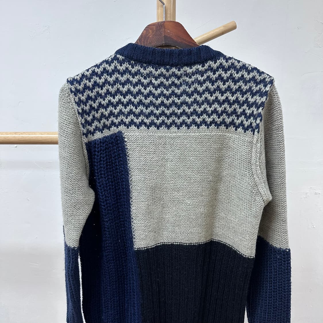 바버 barbour 배색 울 니트 스웨터 네이비/그레이 M사이즈 J28 상품이미지5