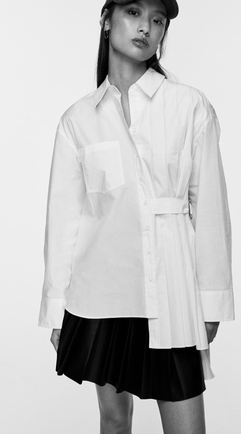 자라 화이트 셔츠 플리츠 언밸런스 포플린 상품이미지2