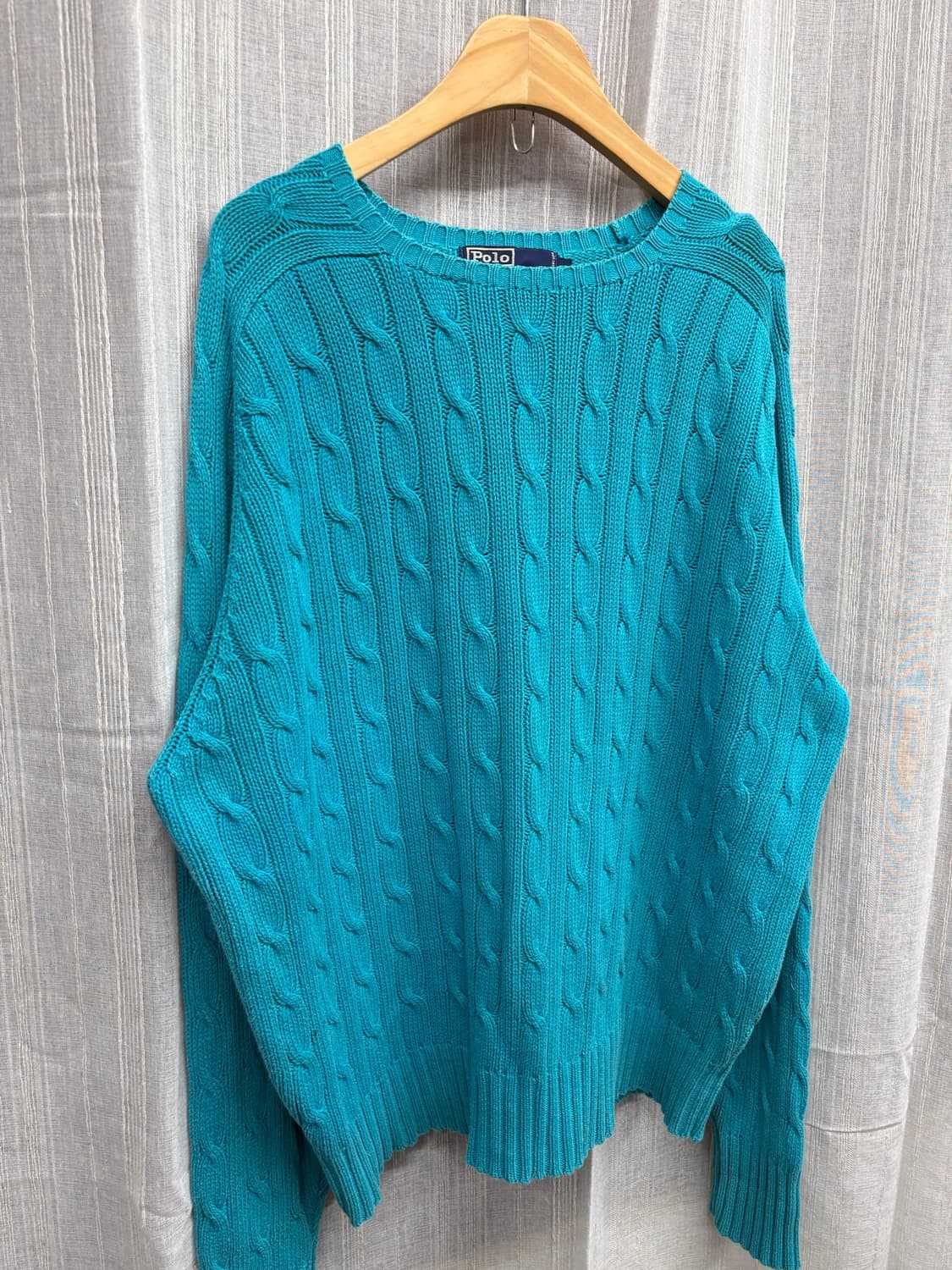 폴로 랄프로렌 터키석색 케이블 니트 코튼 스웨터 상품이미지3