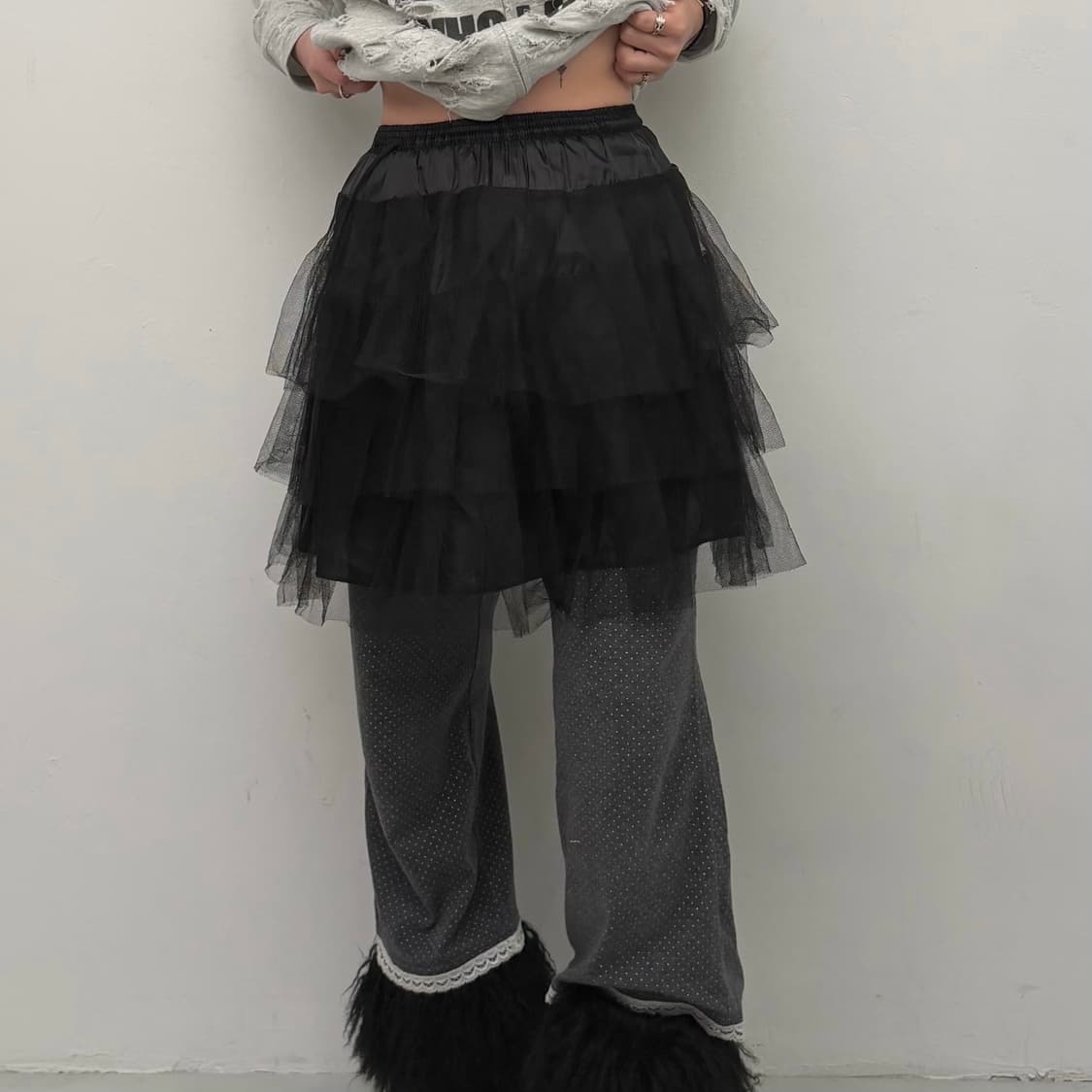 블랙 시스루 레이스 샤 스커트 상품이미지2