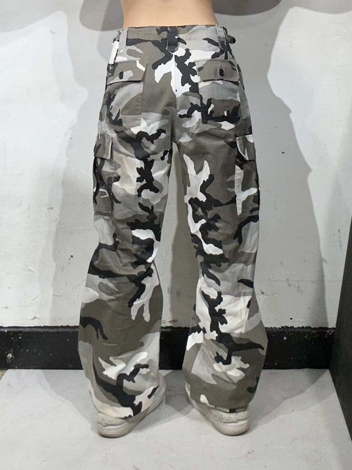 일본 빈티지 카키 밀리터리 카모 와이드 카고 팬츠 M 상품이미지3