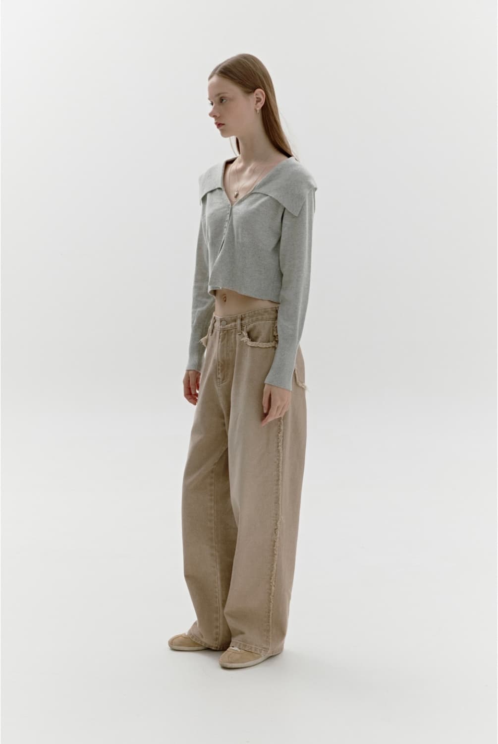 택O) 소프트서울 뉴 세일러 카라 니트 가디건 라이트 그레이 상품이미지2