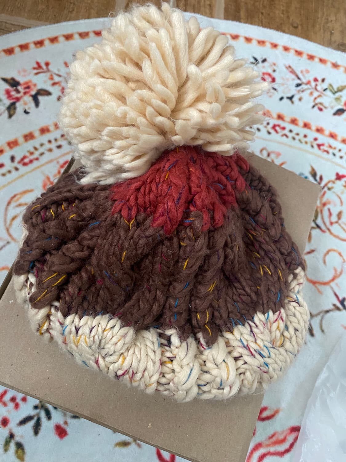 컬러 블록 니트 방울 털모자 상품이미지3