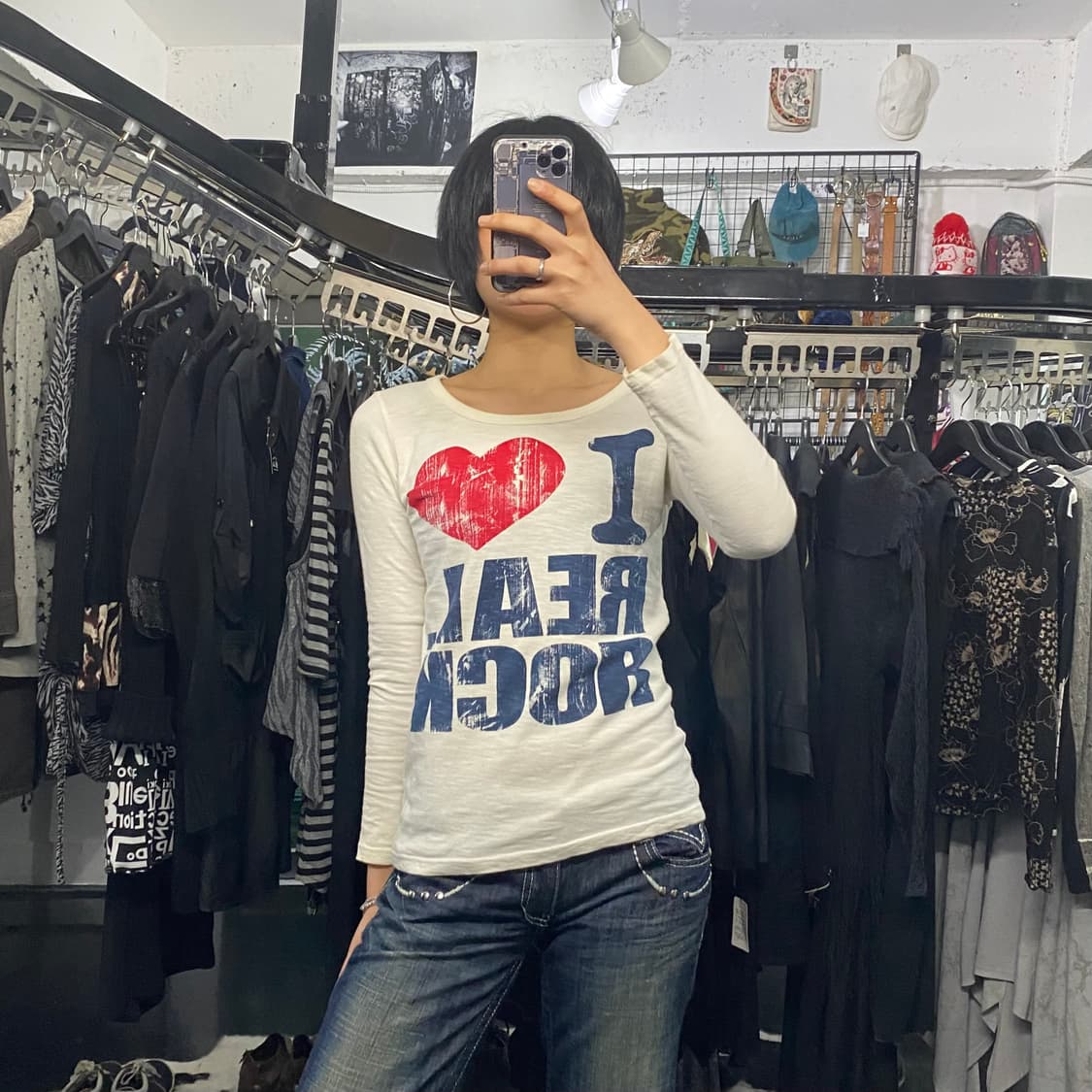 Japanese vtg i ❤️ real rock 슬림핏 롱슬리브 상품이미지1