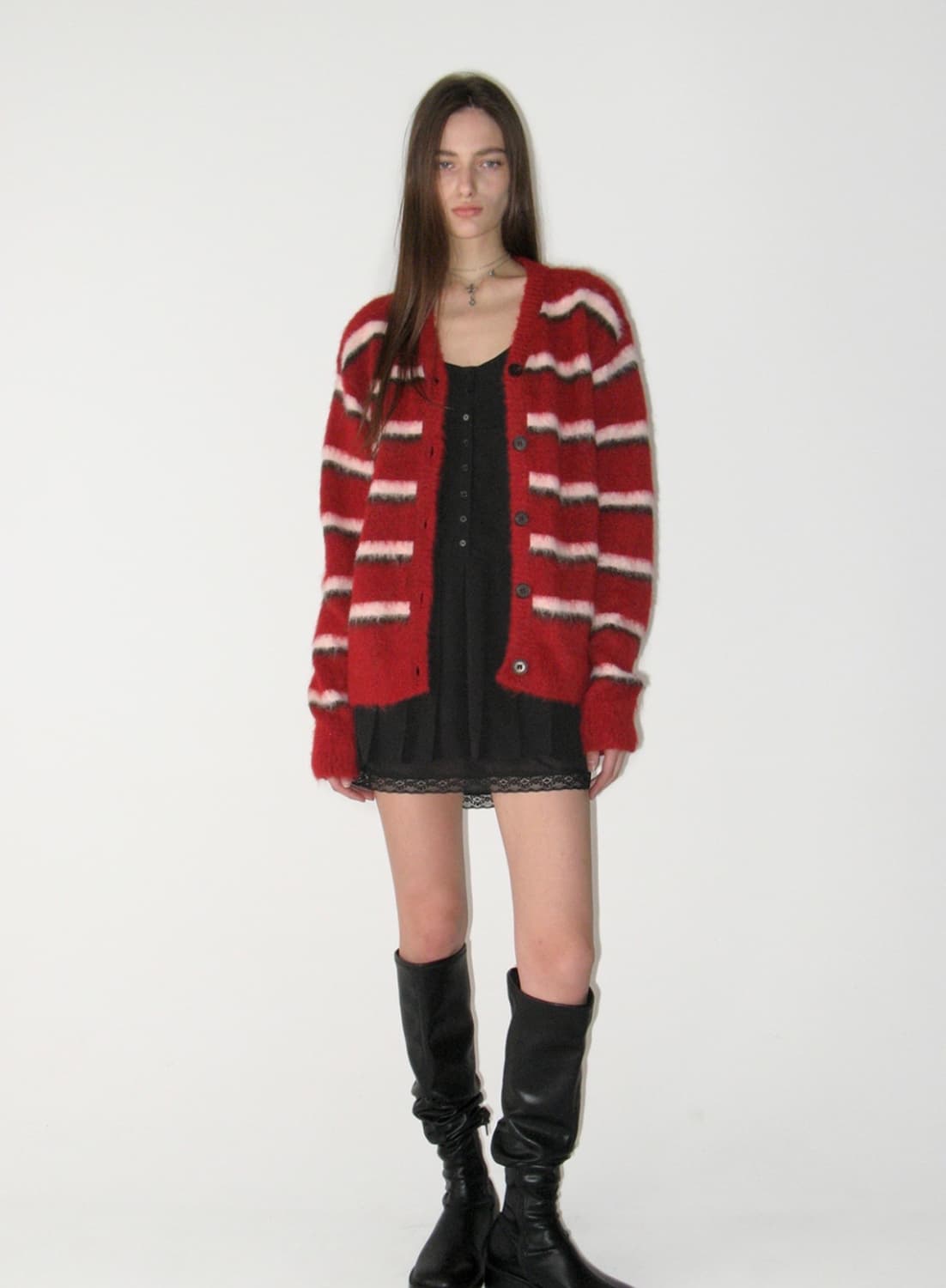 썬번프로젝트 헤어리 오버핏가디건 버건디 상품이미지2