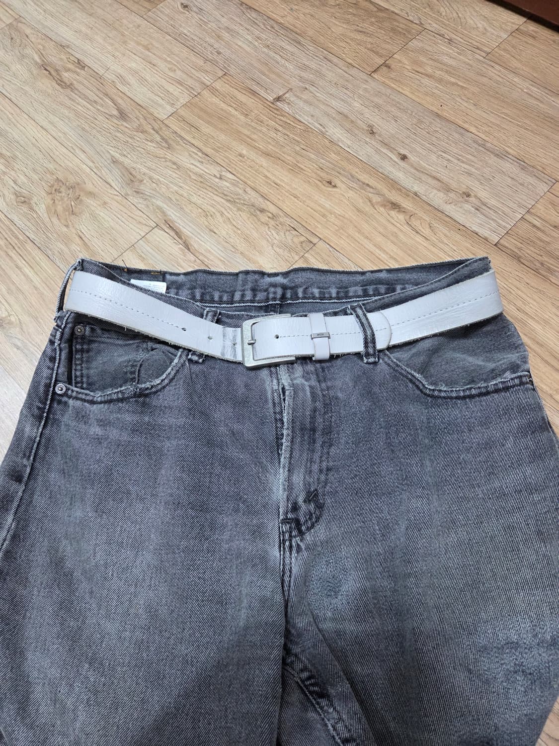 빈티지 화이트 레더벨트 상품이미지3