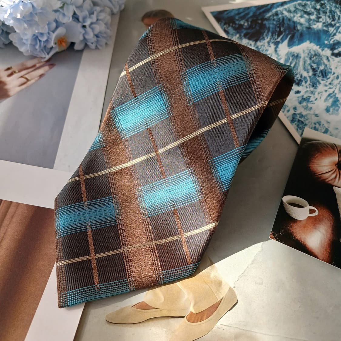 TIME 타임 실크 브라운 체크 넥타이 9.7cm A+등급 A19867
 상품이미지4