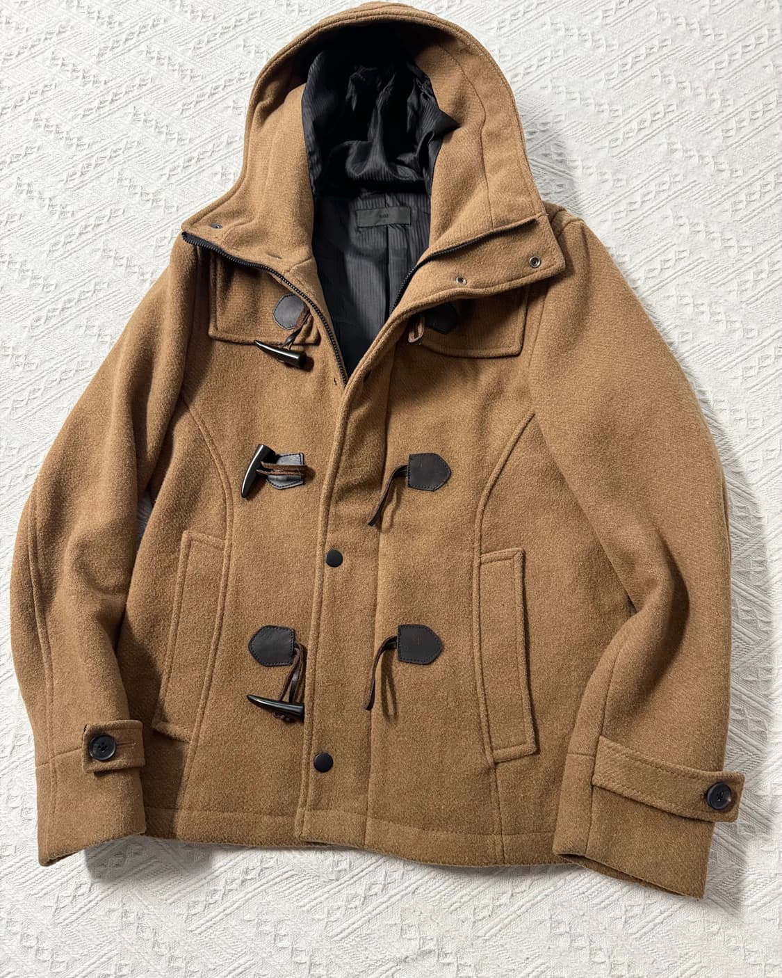 하레 울 블렌디드 하이넥 더플 버튼 코트 상품이미지4