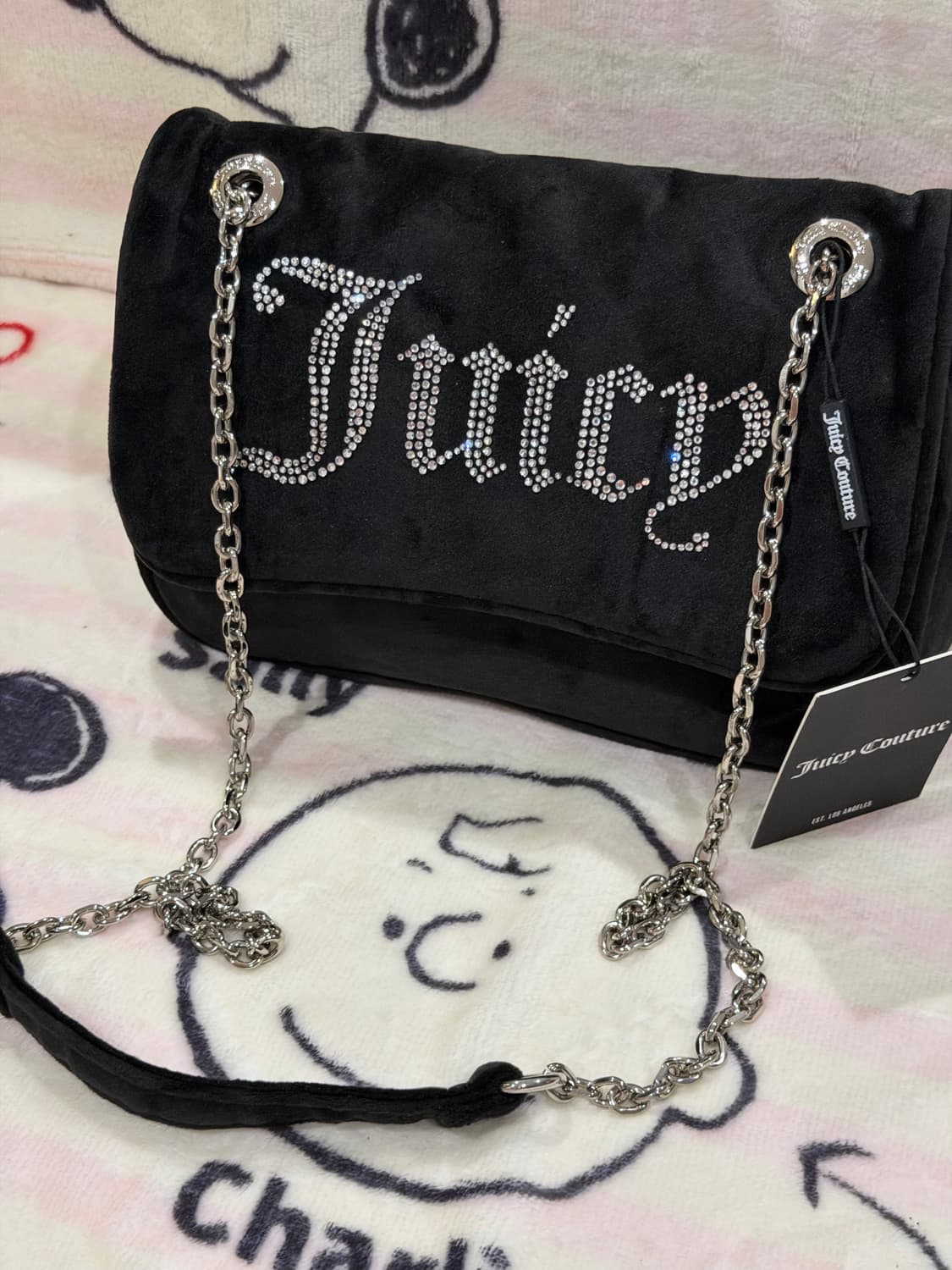 [신상✨프리뷰세일] 쥬시꾸뛰르 벨벳 스톤 체인 숄더백/크로스백 블랙 상품이미지5