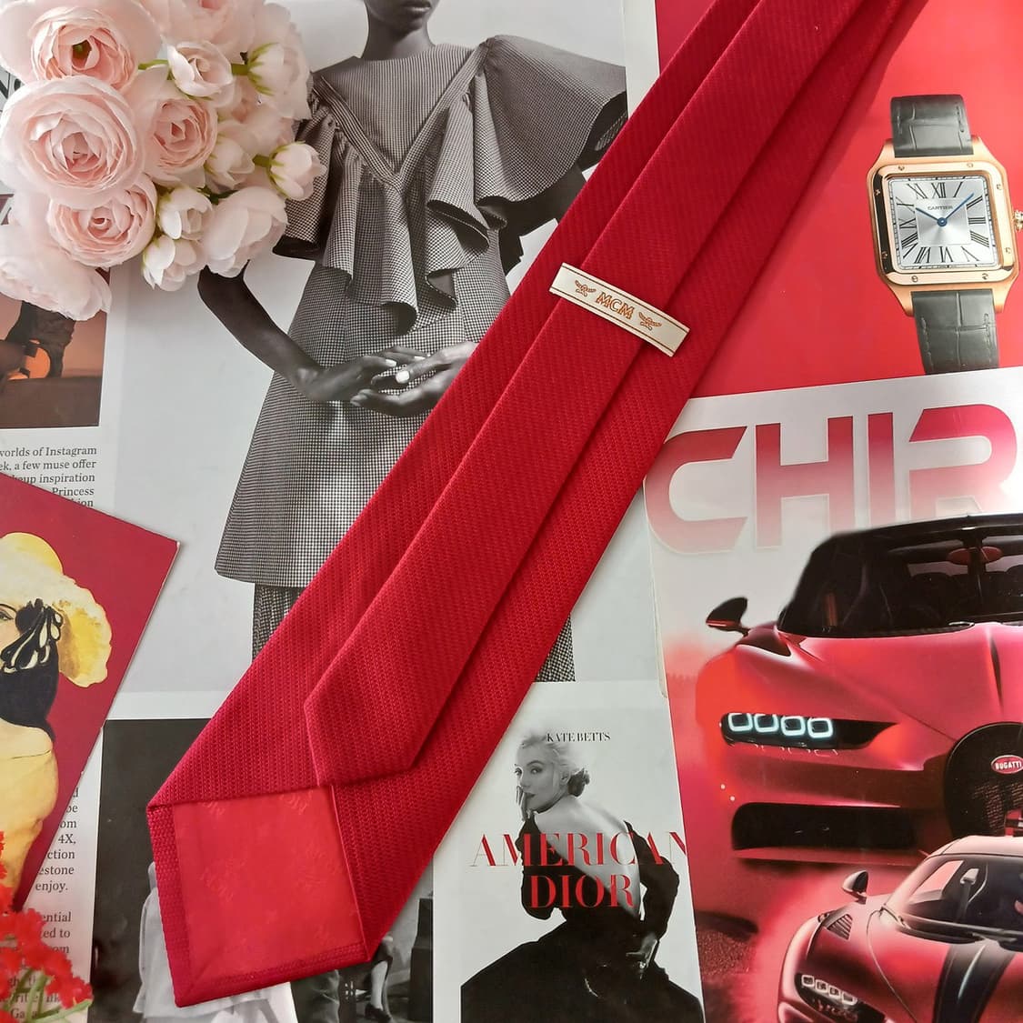 MCM 실크 레드 텍스처 패턴 넥타이 8.9cm A+등급 A19227
 상품이미지3