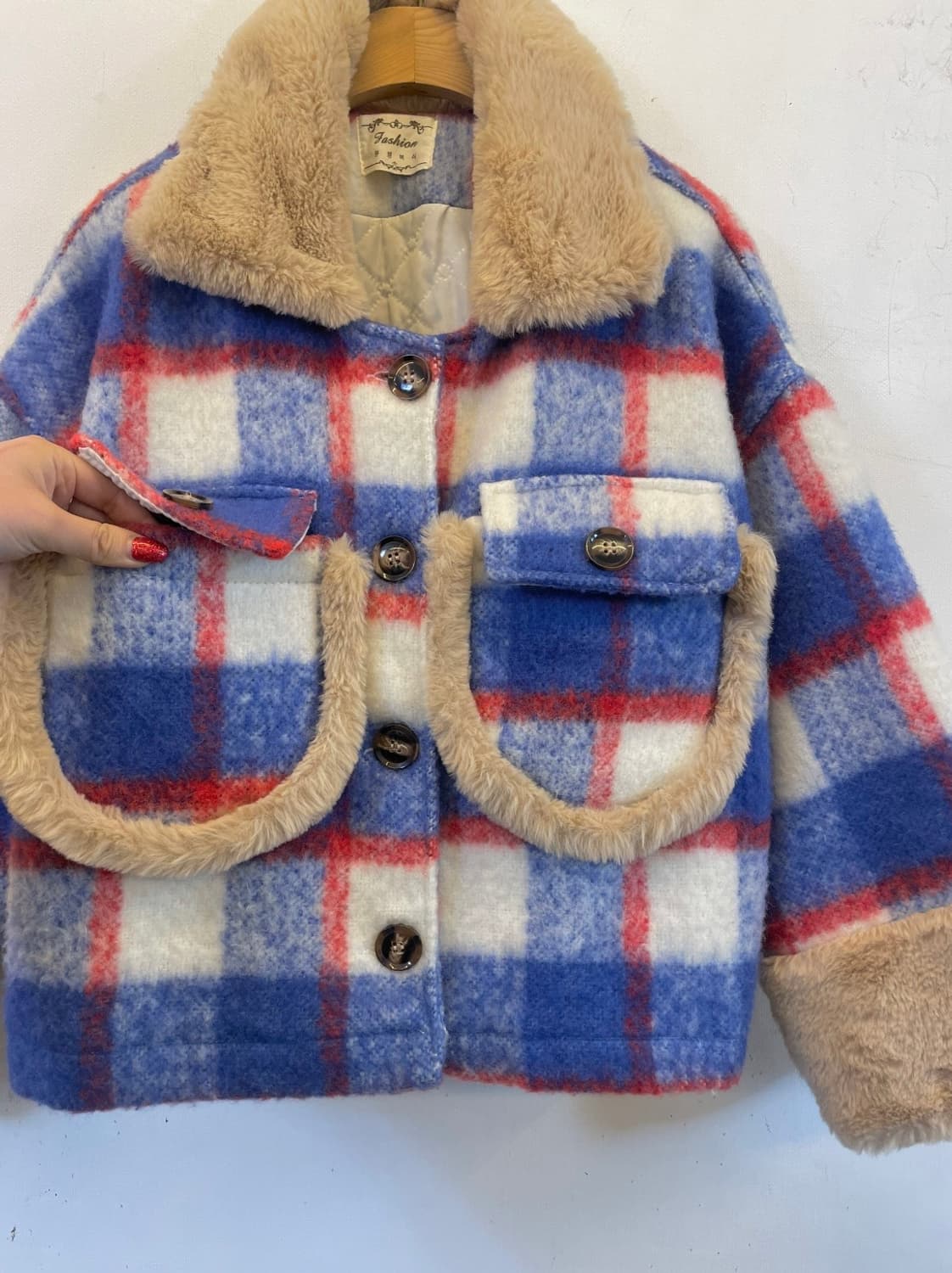 수입 퍼배색 숏코트숏자켓 체크코트 체크자켓:) 상품이미지3