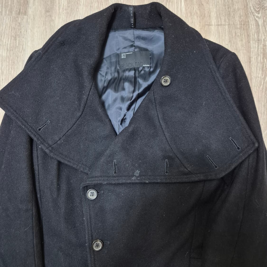 자라 맨 남성 블랙택 모직 빅카라 더플 코트 상품이미지2