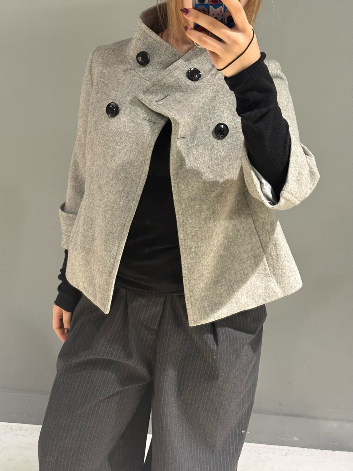 high-neck double button half coat 상품이미지5