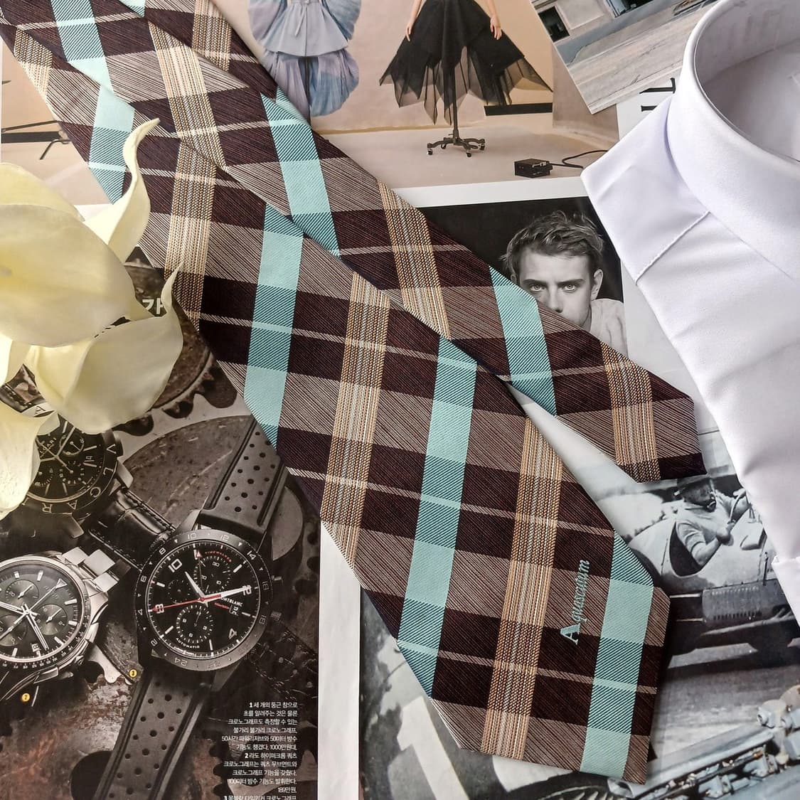 아쿠아스큐텀 실크 체크 넥타이 9.6cm A+등급 A18809
 상품이미지3