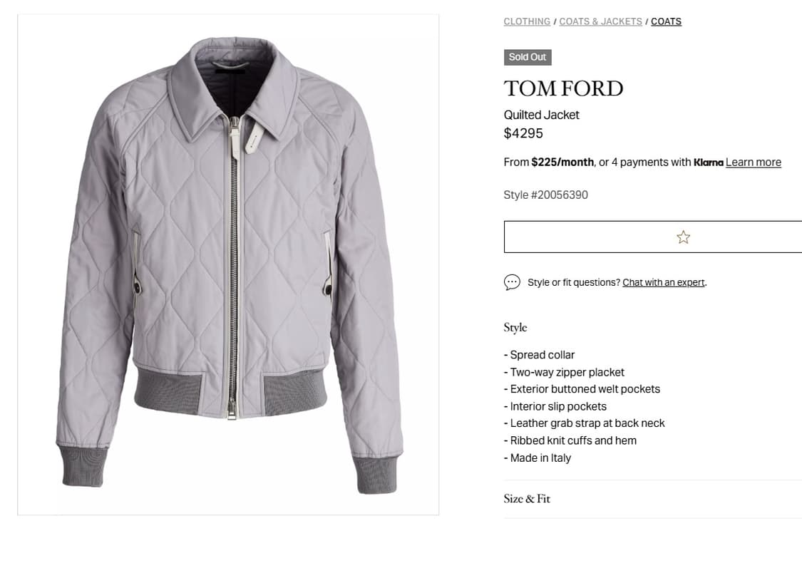 톰포드 퀼티드 패디드 봄버 자켓 그레이 상품이미지10