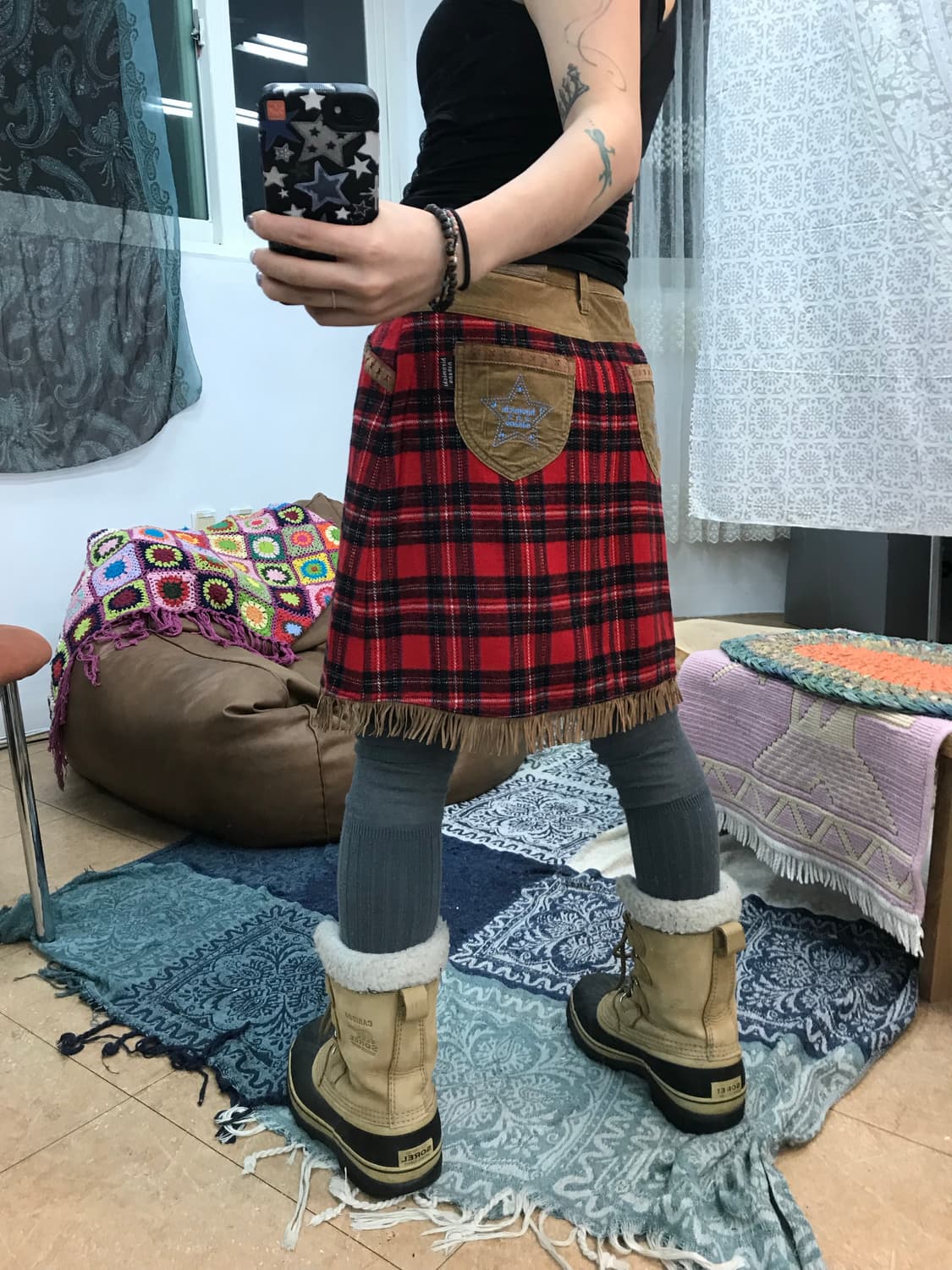 빈티지 여성 코듀로이 배색 체크 미니스커트  상품이미지2