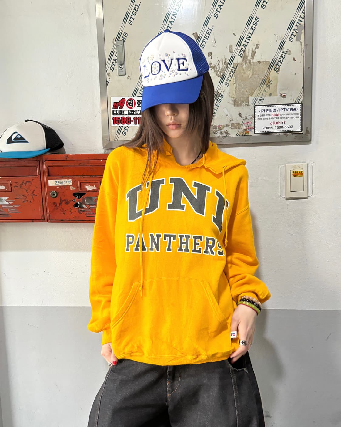 90s RUSSELL 올드스쿨 옐로우 레터링 후디  상품이미지1