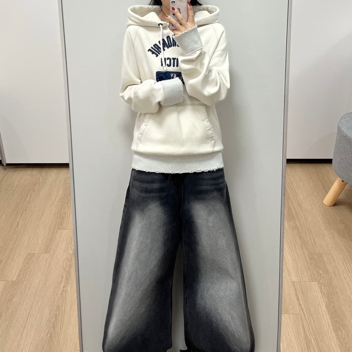 아베크롬비 자수로고 크림 후드티 상품이미지1