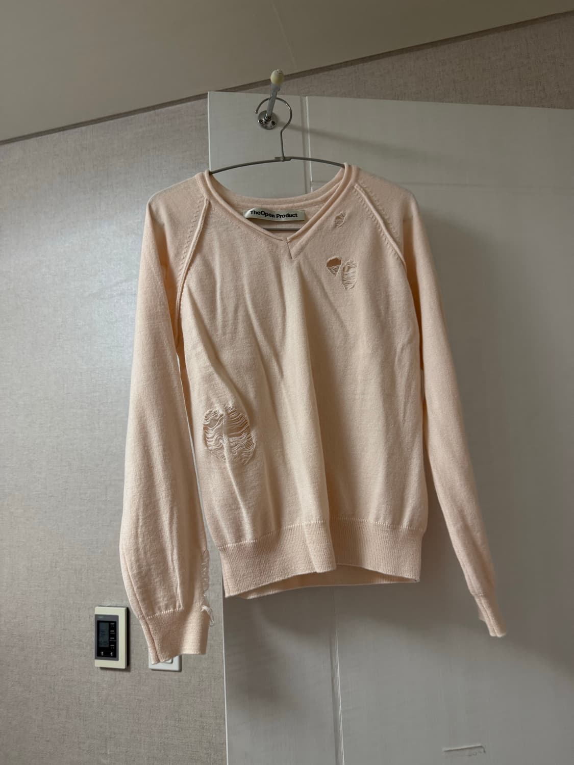 더오픈프로덕트 니트 핑크 RIPPED PULLOVER, PINK 상품이미지2