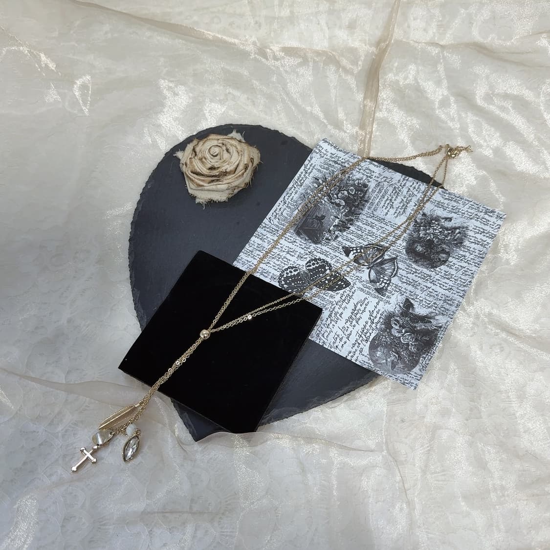 빈티지 레이어드 깃털 십자가 오리엔탈 목걸이 상품이미지2