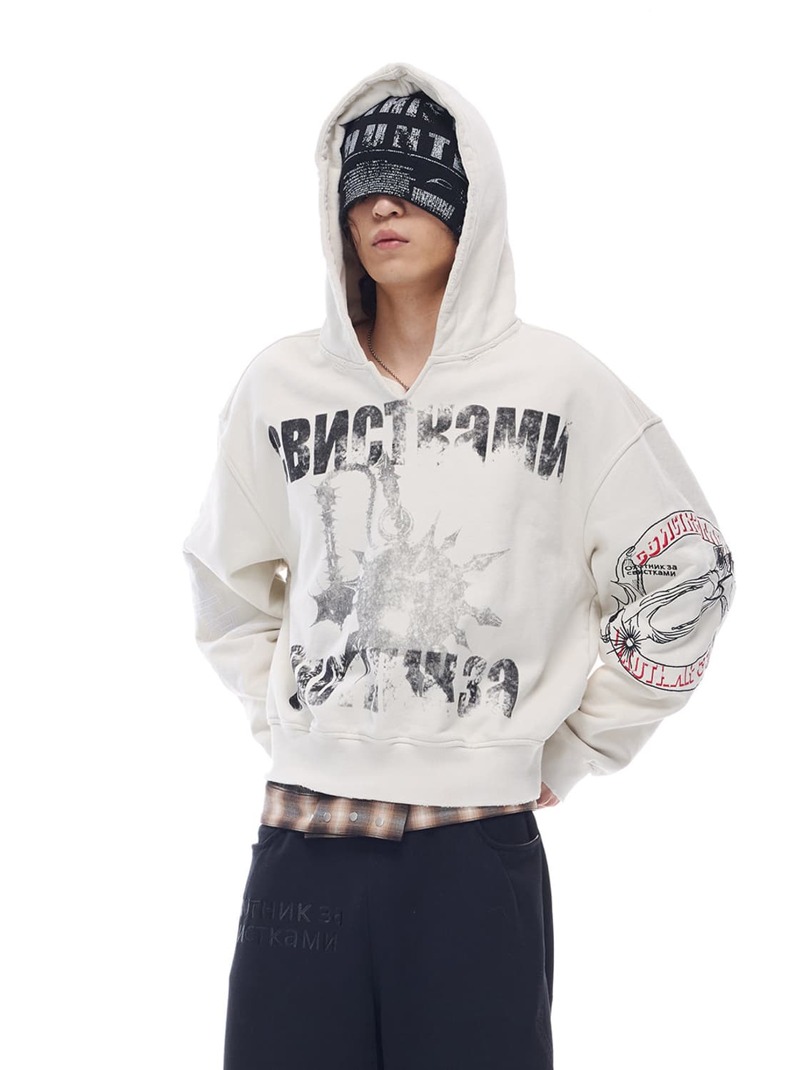 Washed Distressed V-Neck Hoodie  상품이미지5