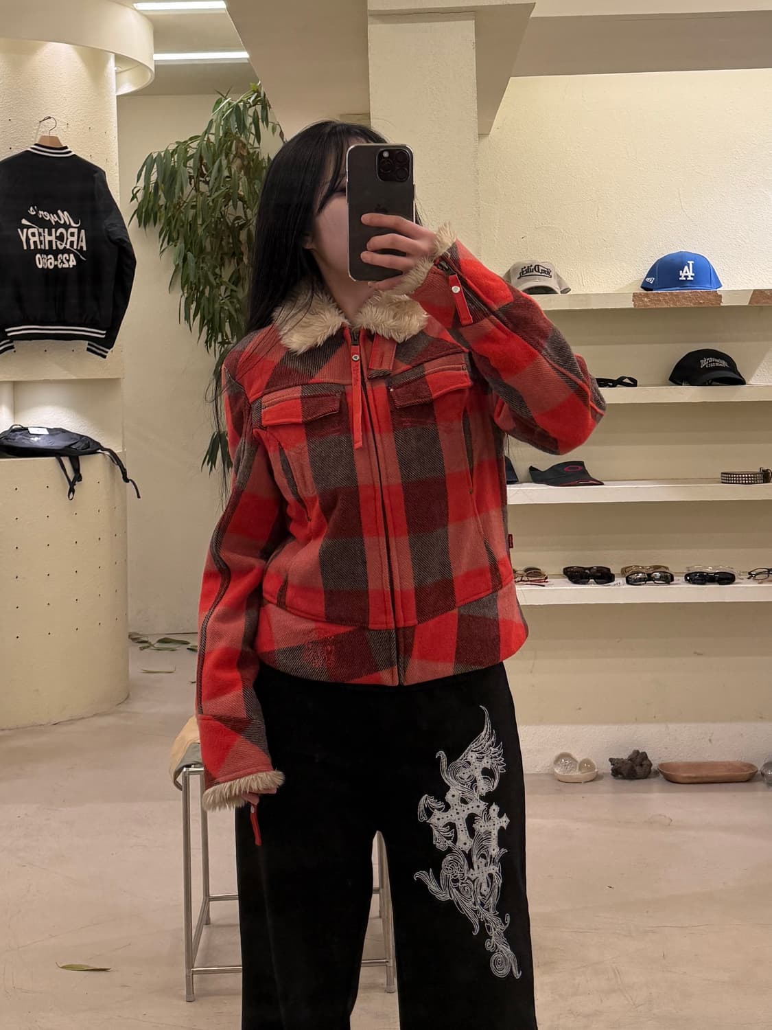 리바이스 체크 패턴 퍼 트리밍 집업 자켓 U508 상품이미지1