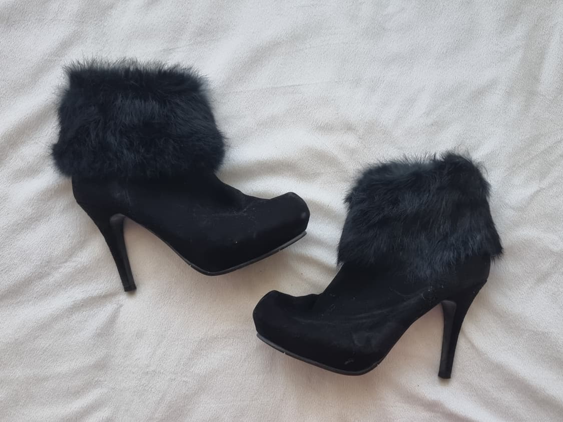 빈티지 긱시크 오리엔탈 갸루 블랙 퍼 부츠 상품이미지1