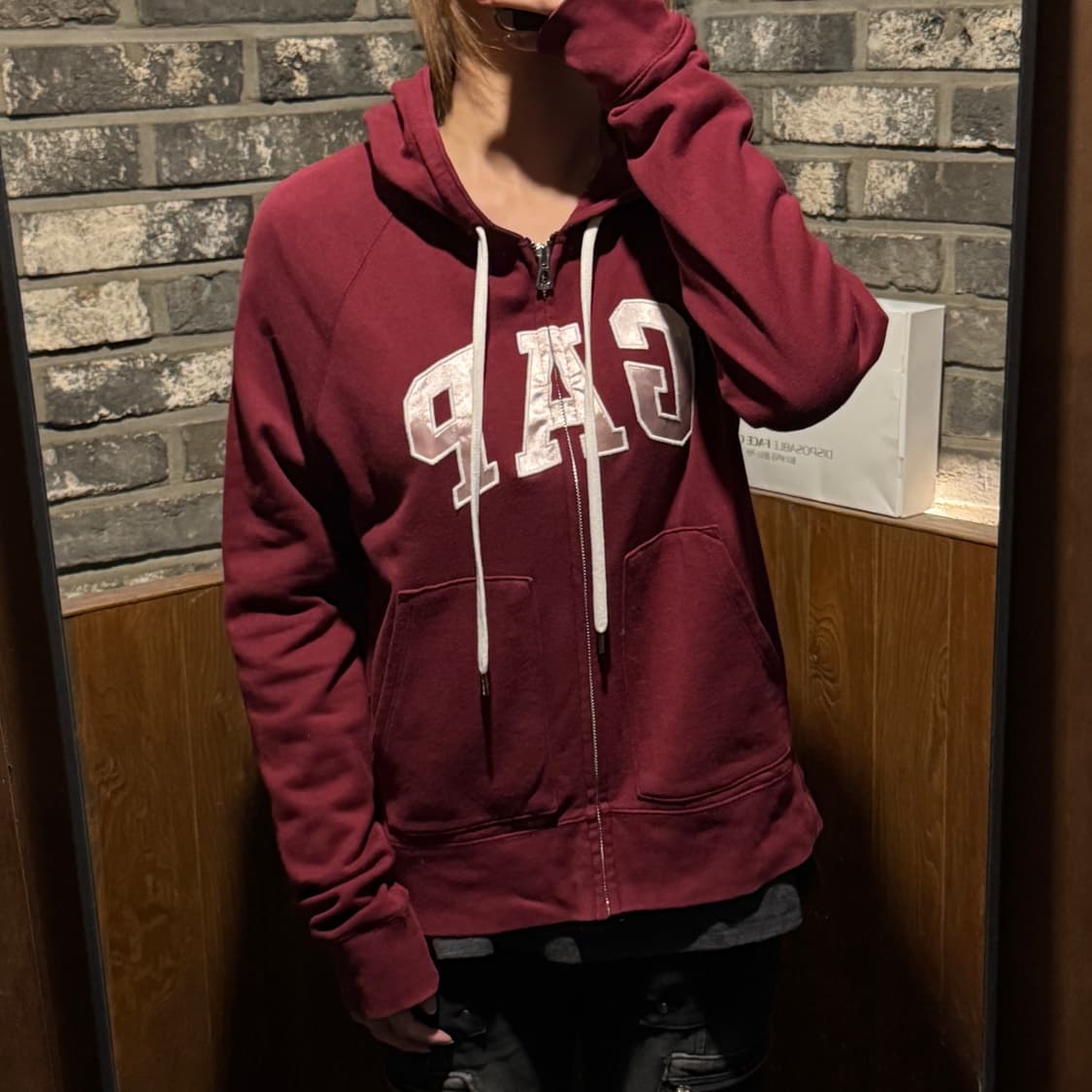 M) GAP 갭 후드집업 버건디/핑크 상품이미지9