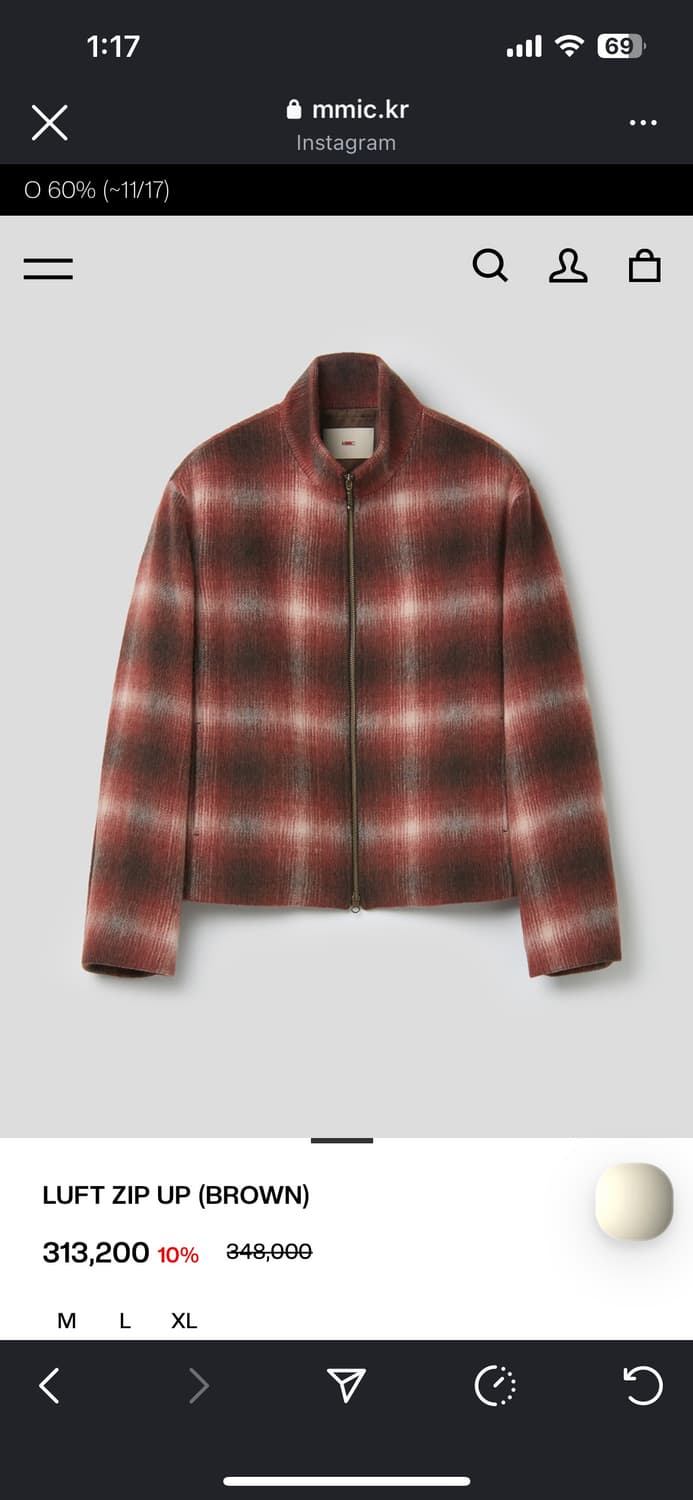 Mmic 헤어리 울 옴브레 체크 집업 상품이미지1